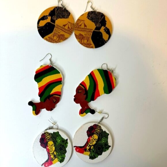 Set of 3 wooden earrings - Picture 1 of 15